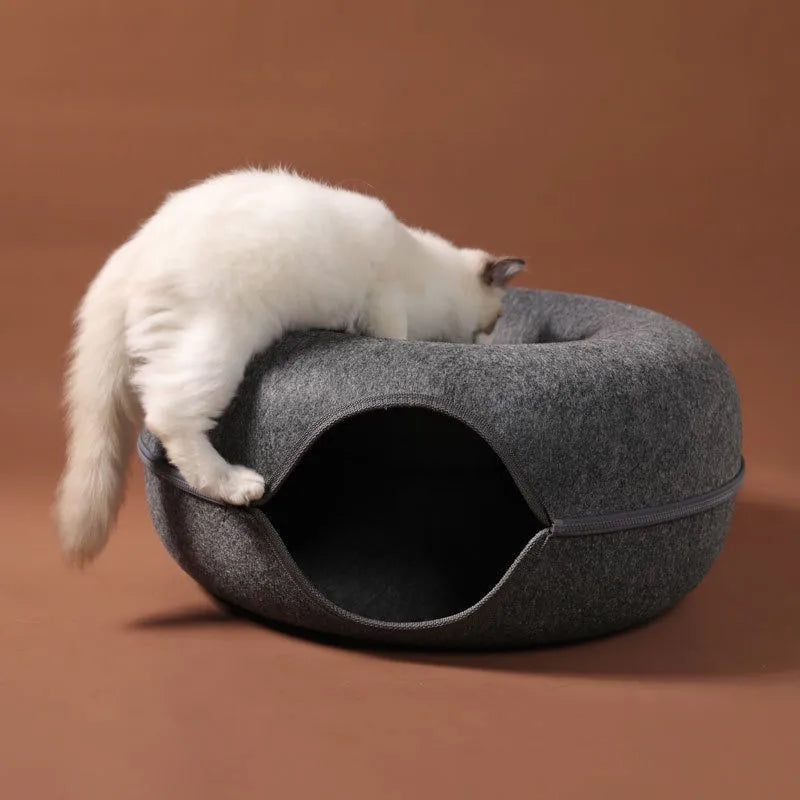 Donut Cat Bed with Interactive Tunnel