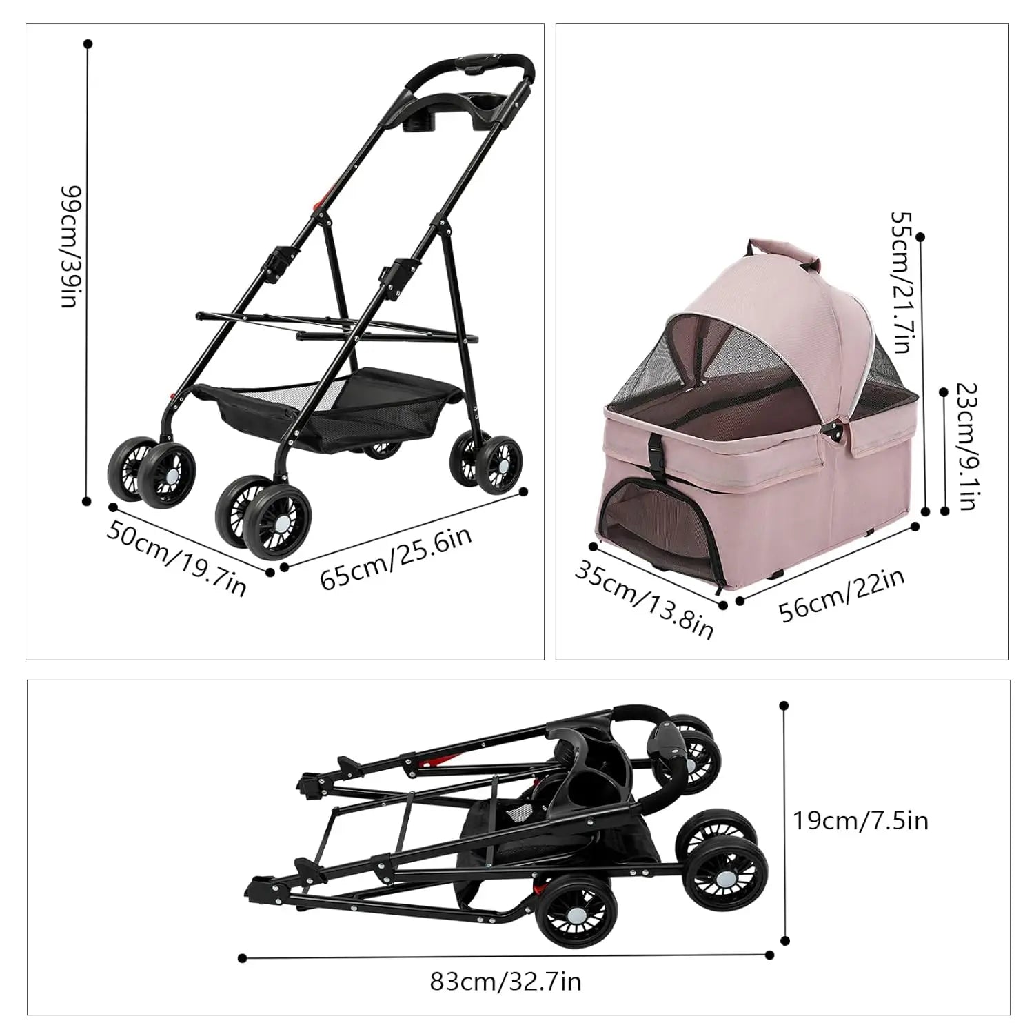 4-Wheel Foldable Pet Travel Bag & Stroller