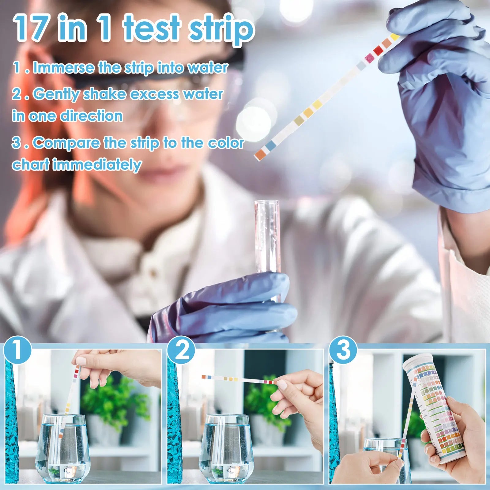 5-17 in 1 Aquarium Test Strips Water Quality Test Strip Fish Tank Nitrate pH Hardness Test Strips Freshwater Saltwater Water Spa