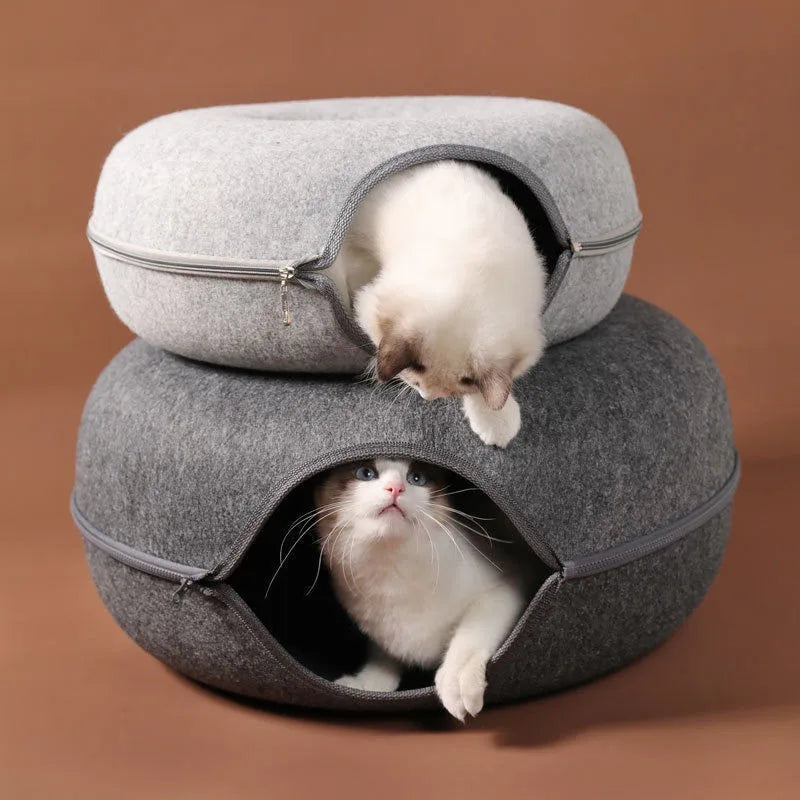 Donut Cat Bed with Interactive Tunnel