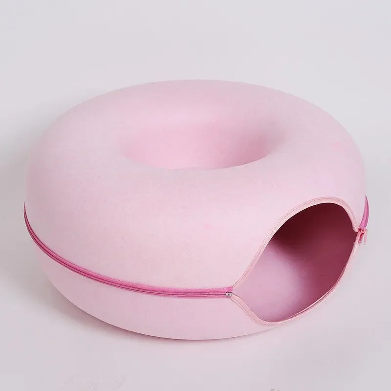 Donut Cat Bed with Interactive Tunnel