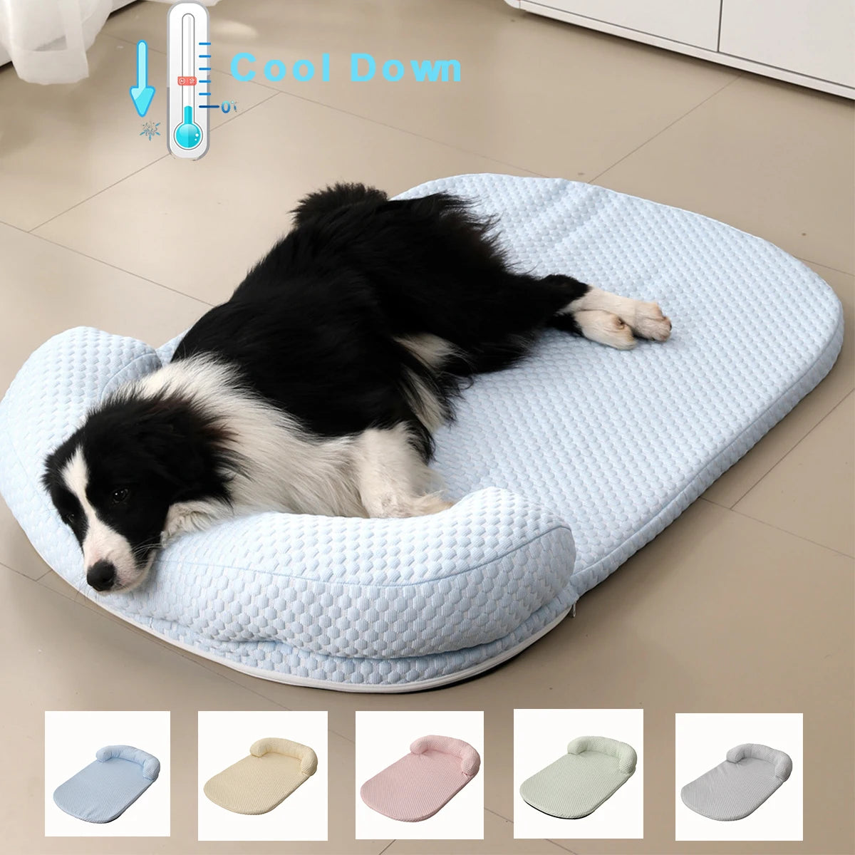 Breathable Cooling Dog & Cat Bed – Ice Silk Fabric with Pillow