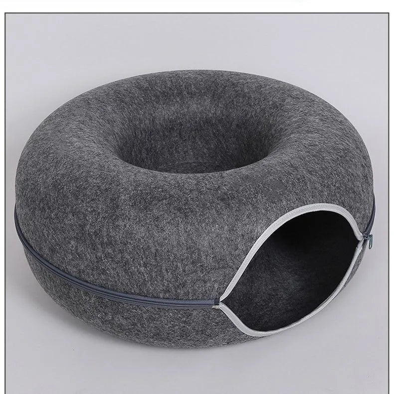 Donut Cat Bed with Interactive Tunnel