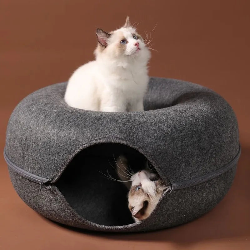 Donut Cat Bed with Interactive Tunnel