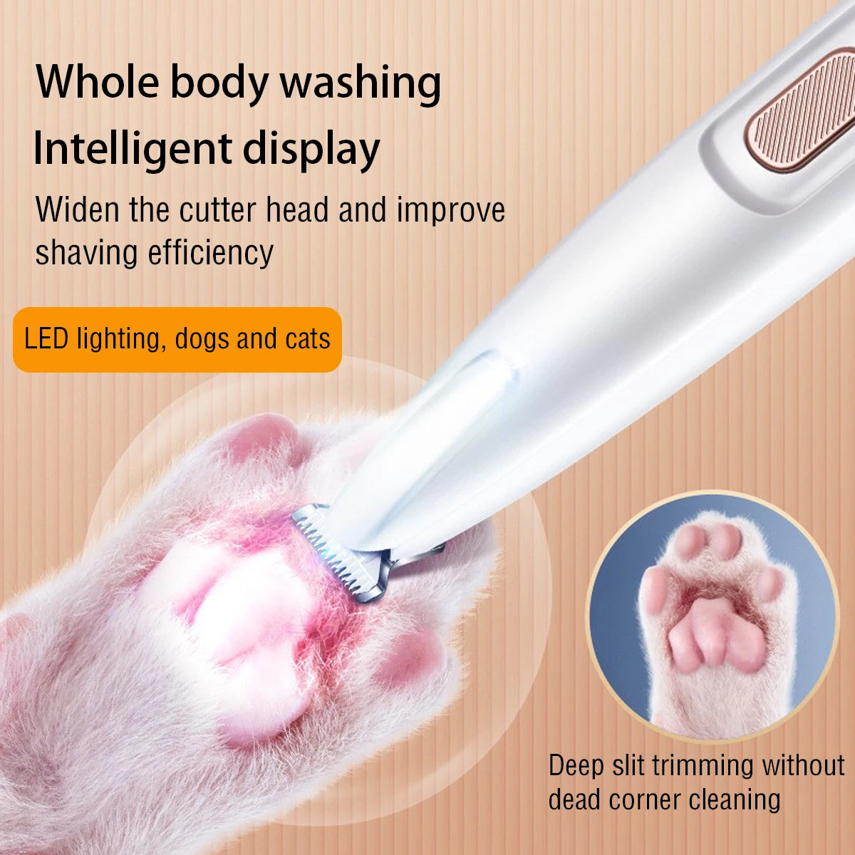 Waterproof Dog Paw Trimmer with LED Light & Display
