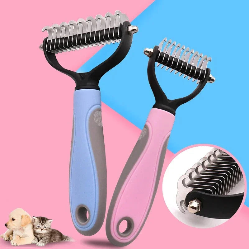 Double-Sided Pet Fur Knot Cutter & Shedding Brush