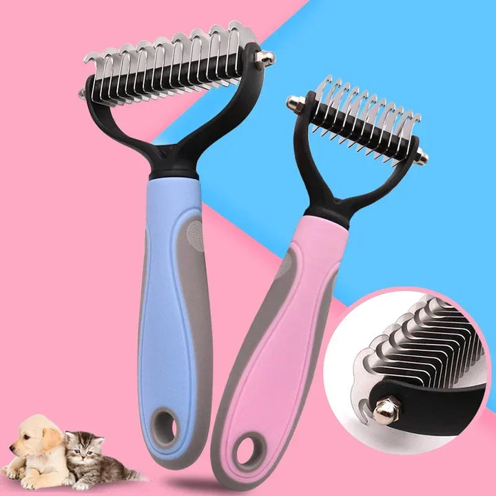 Double-Sided Pet Fur Knot Cutter & Shedding Brush