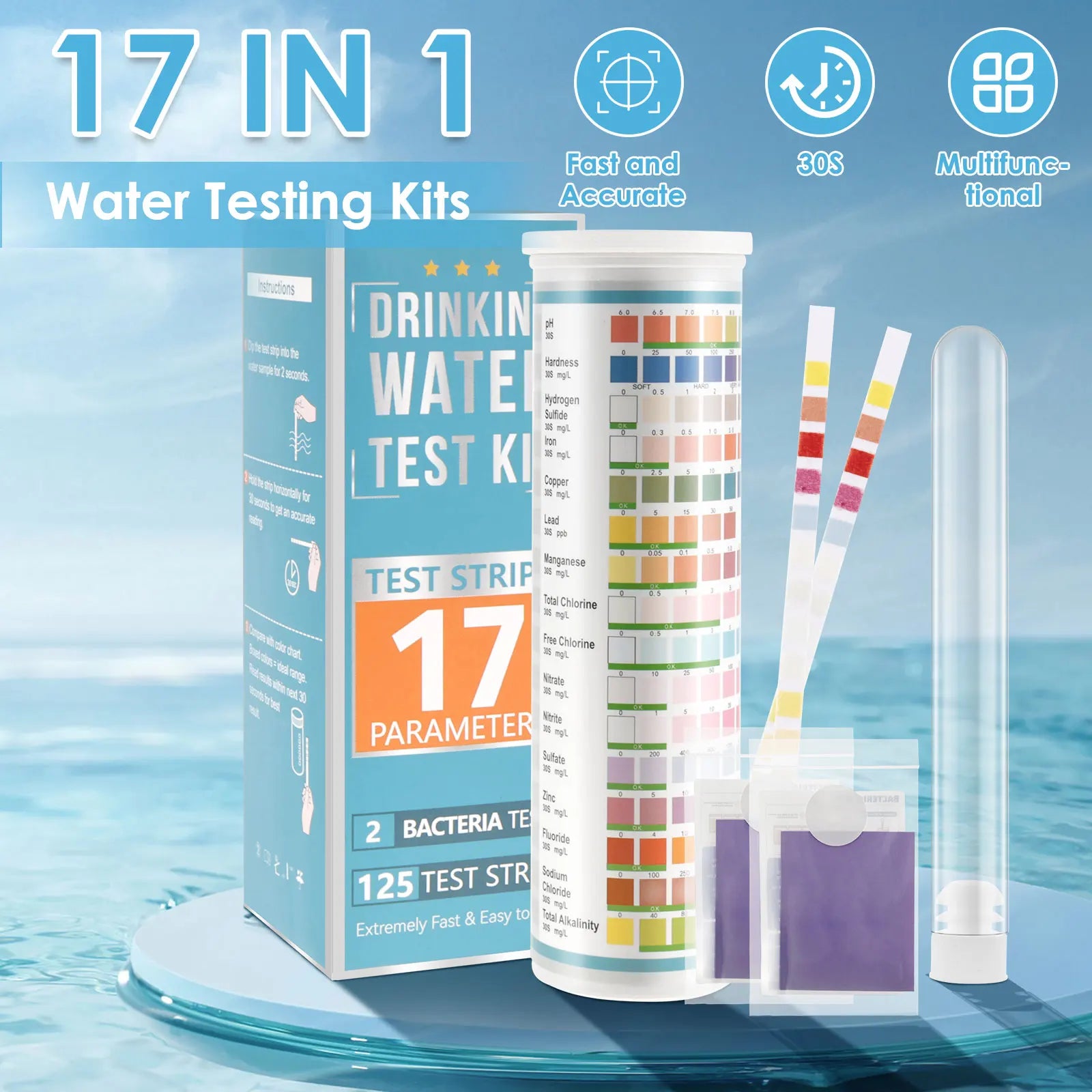5-17 in 1 Aquarium Test Strips Water Quality Test Strip Fish Tank Nitrate pH Hardness Test Strips Freshwater Saltwater Water Spa