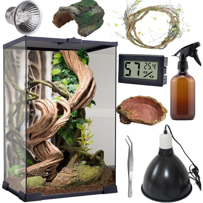 9-Piece Vertical Reptile Terrarium Starter Kit 8"x8"x12"