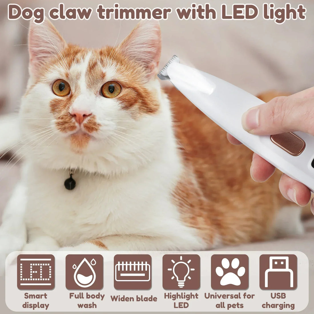 Waterproof Dog Paw Trimmer with LED Light & Display
