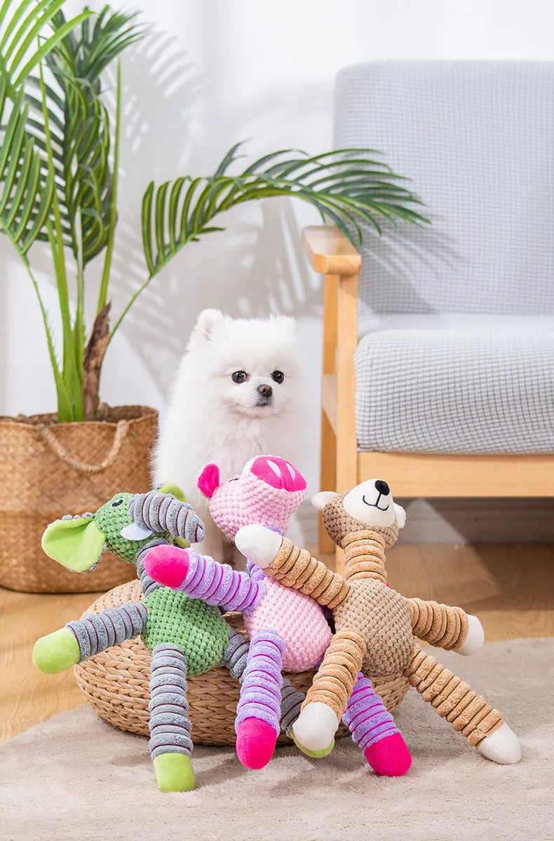 Indestructible Squeaky Dog Toy – Plush Animal Chew