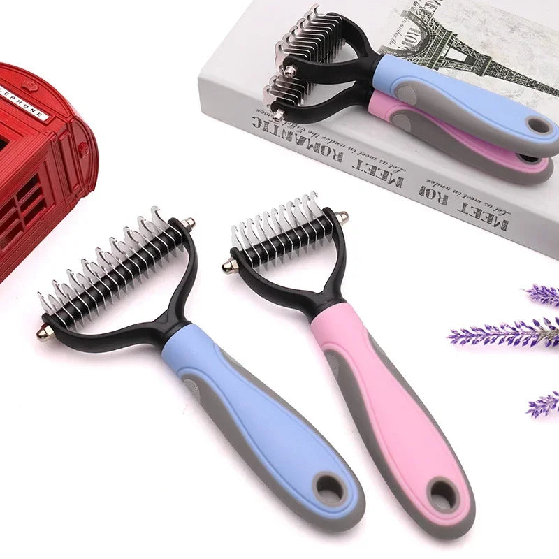 Double-Sided Pet Fur Knot Cutter & Shedding Brush