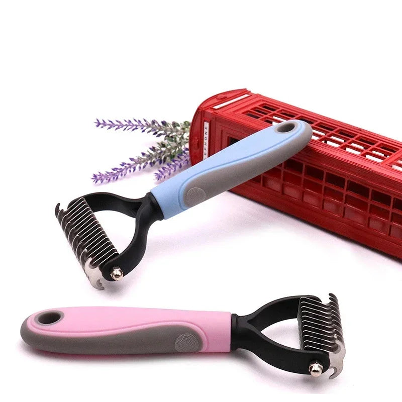 Double-Sided Pet Fur Knot Cutter & Shedding Brush