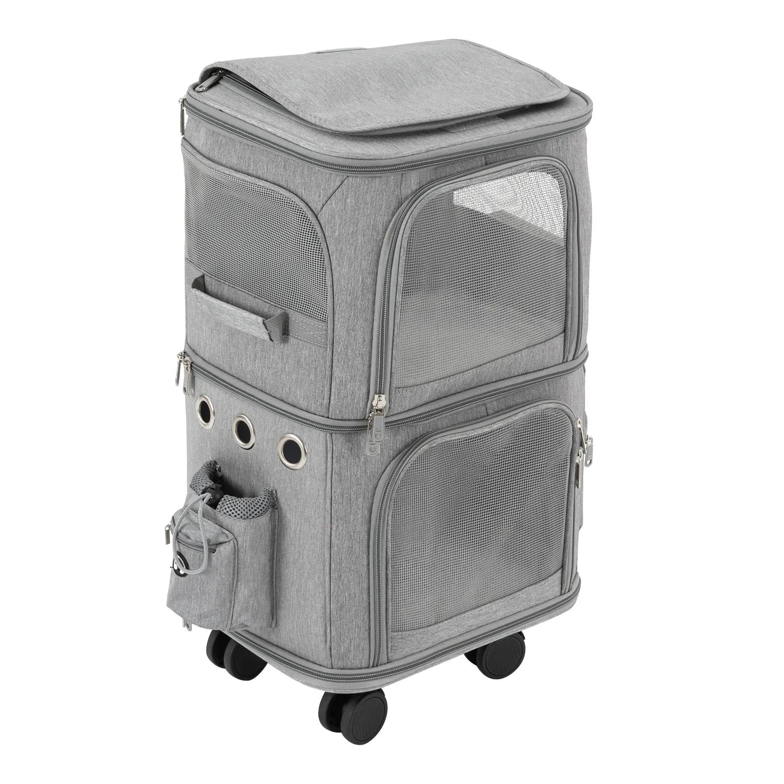 Double-Compartment Rolling Cat Carrier with Wheels