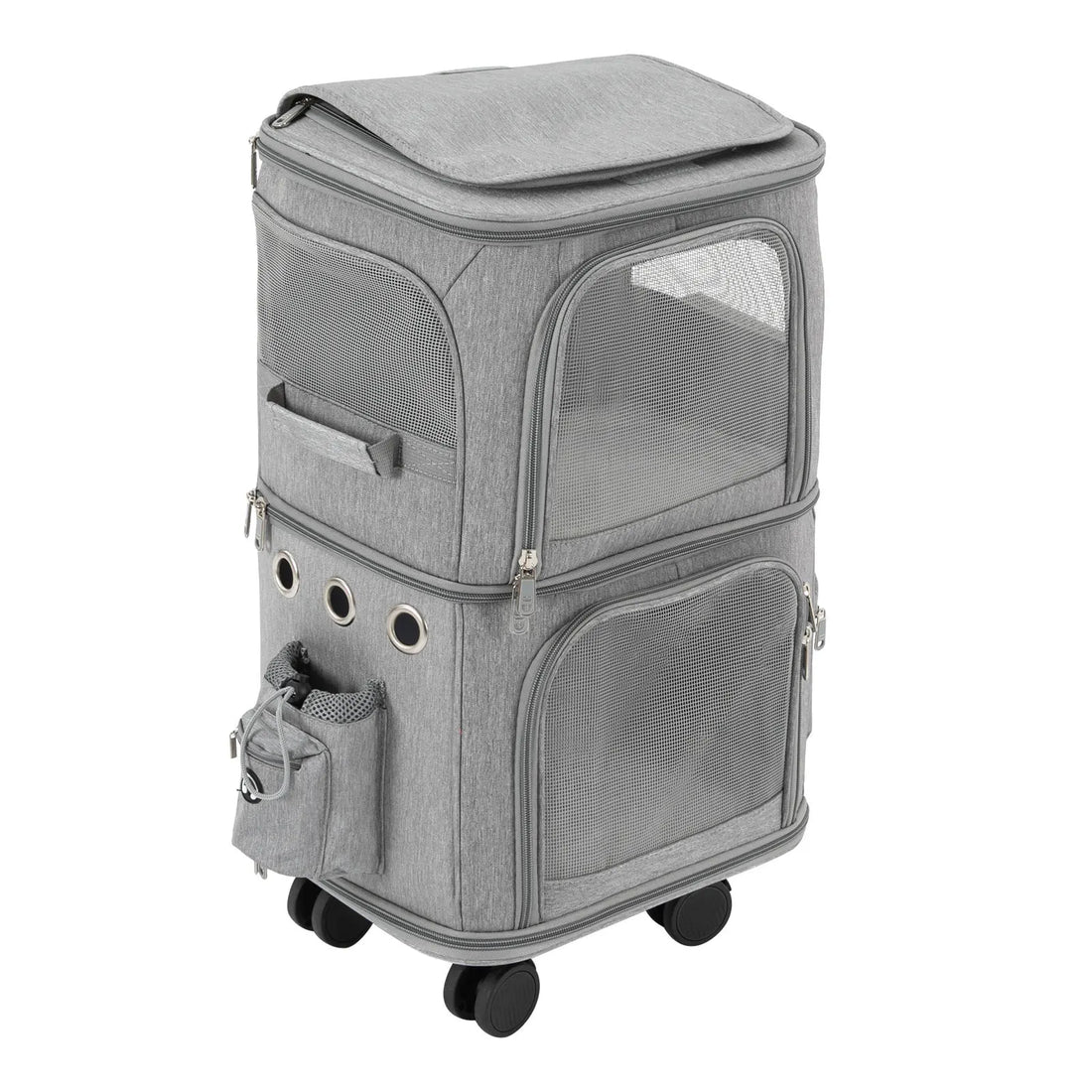 Double-Compartment Rolling Cat Carrier with Wheels