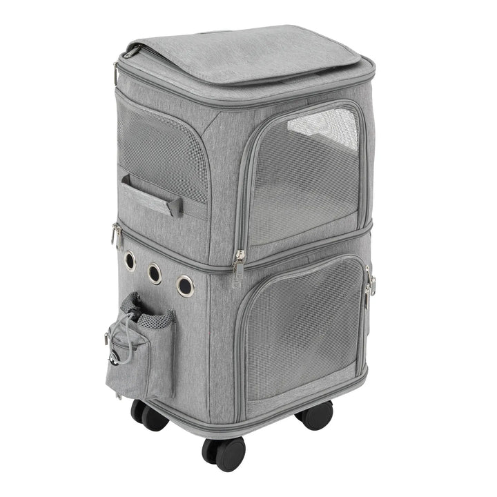 Double-Compartment Rolling Cat Carrier with Wheels