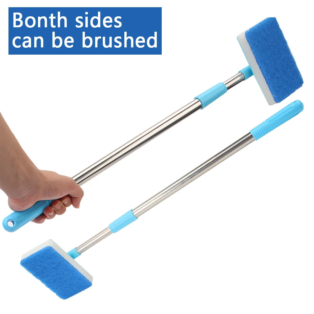 Cleaner Scrubber 180° adjustable Double-Sided Sponge Cleaning Brush Aquarium Fish Tank Glass Window Algae Super Long Handle