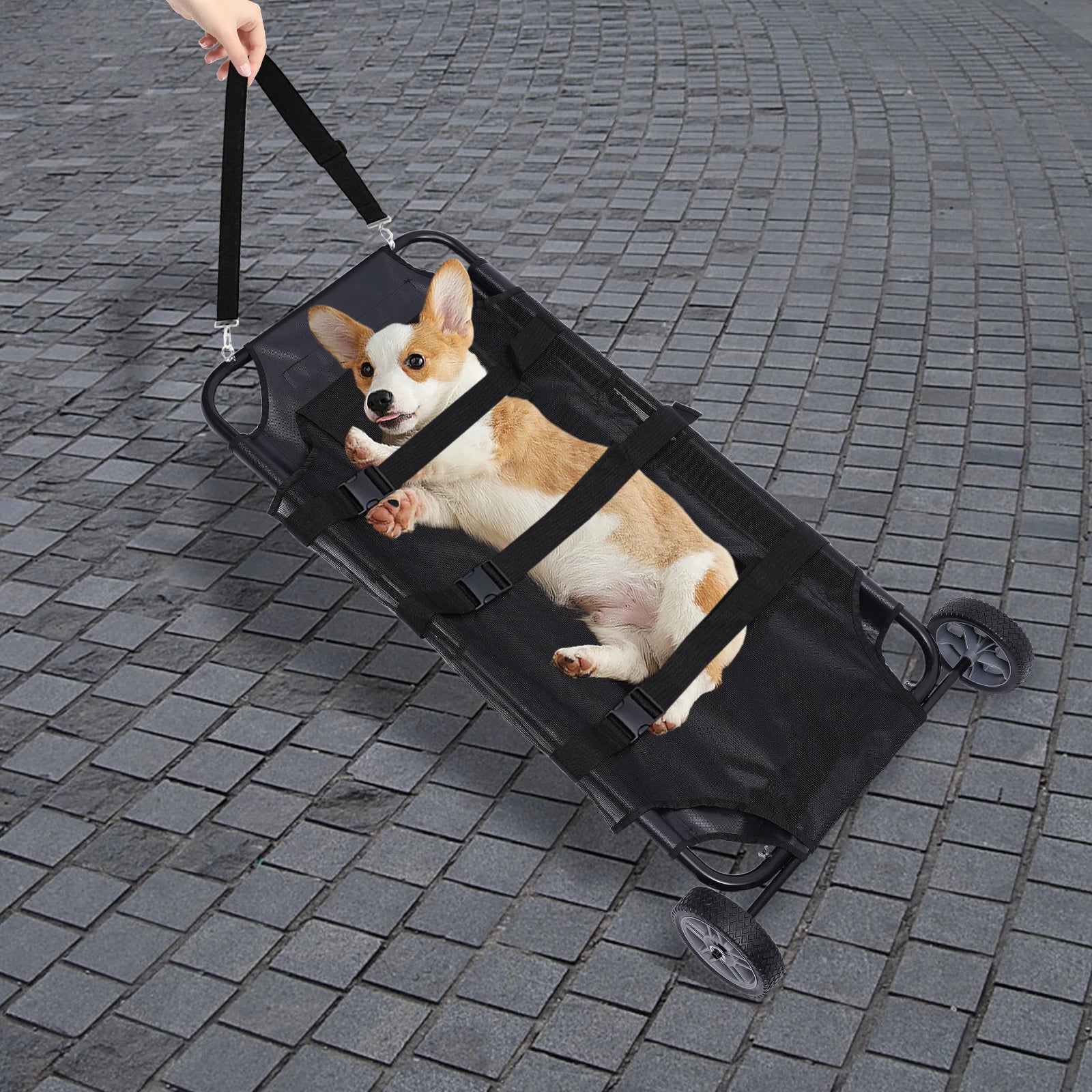 Foldable Pet Stretcher Trolley with Strap