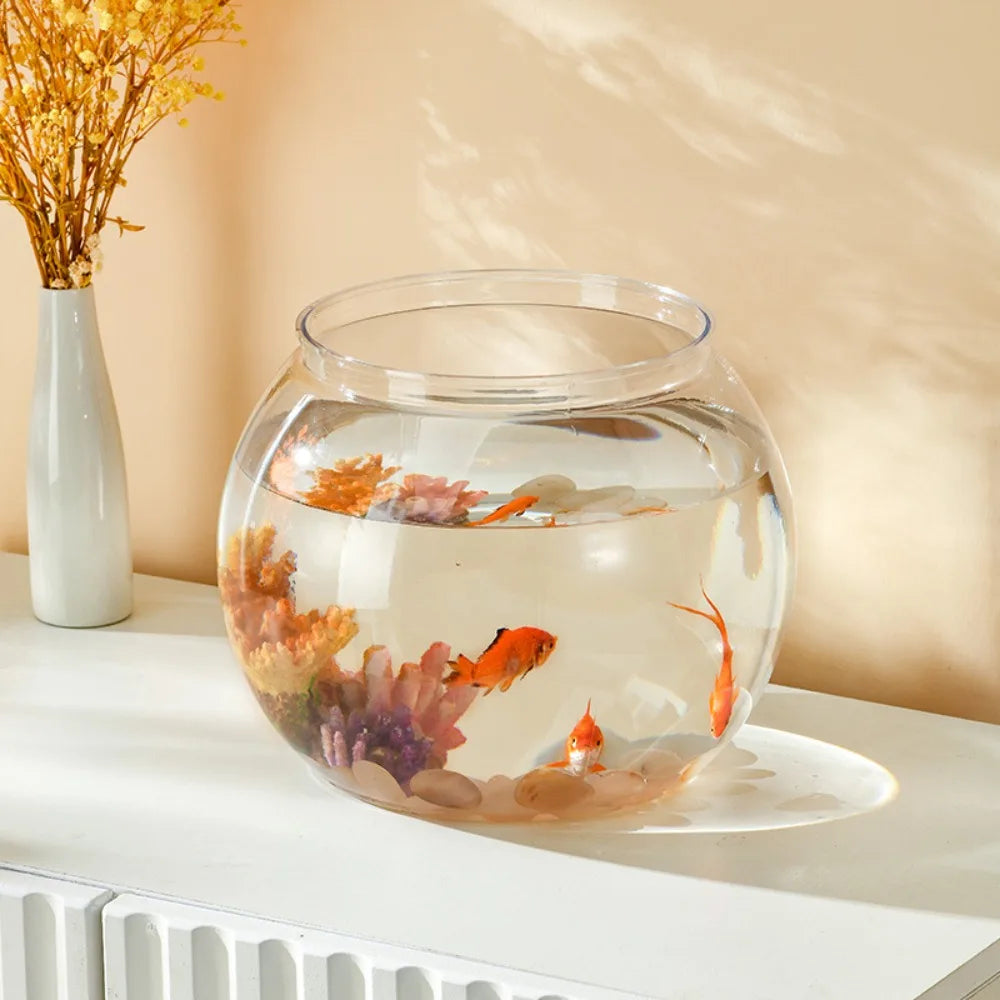 Clear Round Desktop Fish Bowl – Portable Plastic Aquarium