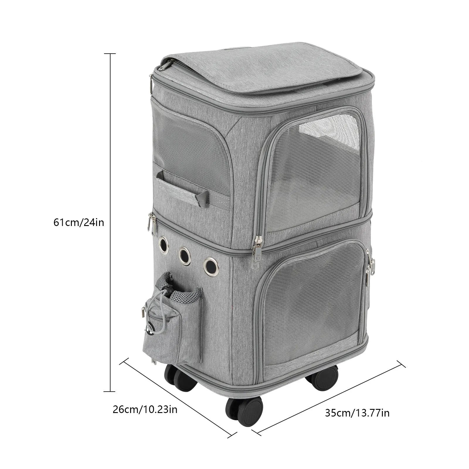 Double-Compartment Rolling Cat Carrier with Wheels