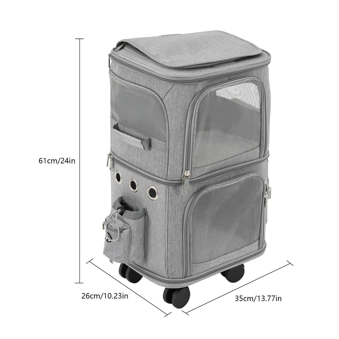 Double-Compartment Rolling Cat Carrier with Wheels