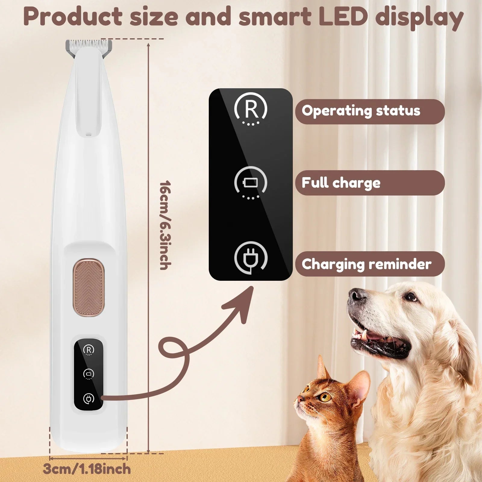 Waterproof Dog Paw Trimmer with LED Light & Display