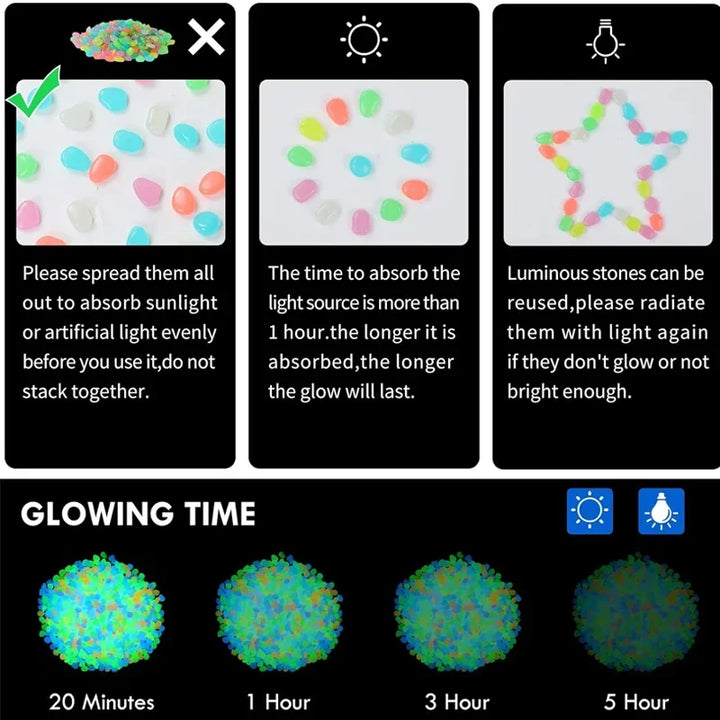 100pcs Colorful Glow-in-the-Dark Aquarium Rocks
