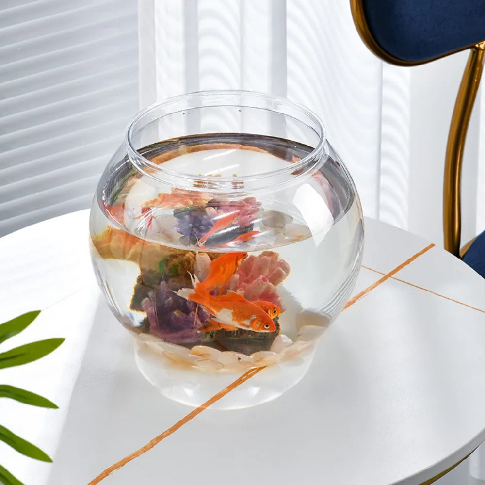 Clear Round Desktop Fish Bowl – Portable Plastic Aquarium
