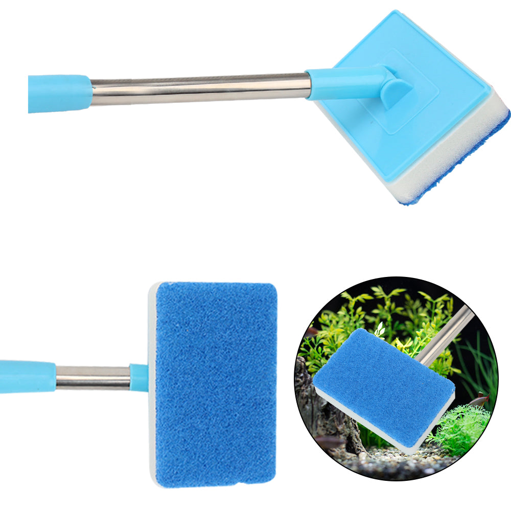 Cleaner Scrubber 180° adjustable Double-Sided Sponge Cleaning Brush Aquarium Fish Tank Glass Window Algae Super Long Handle