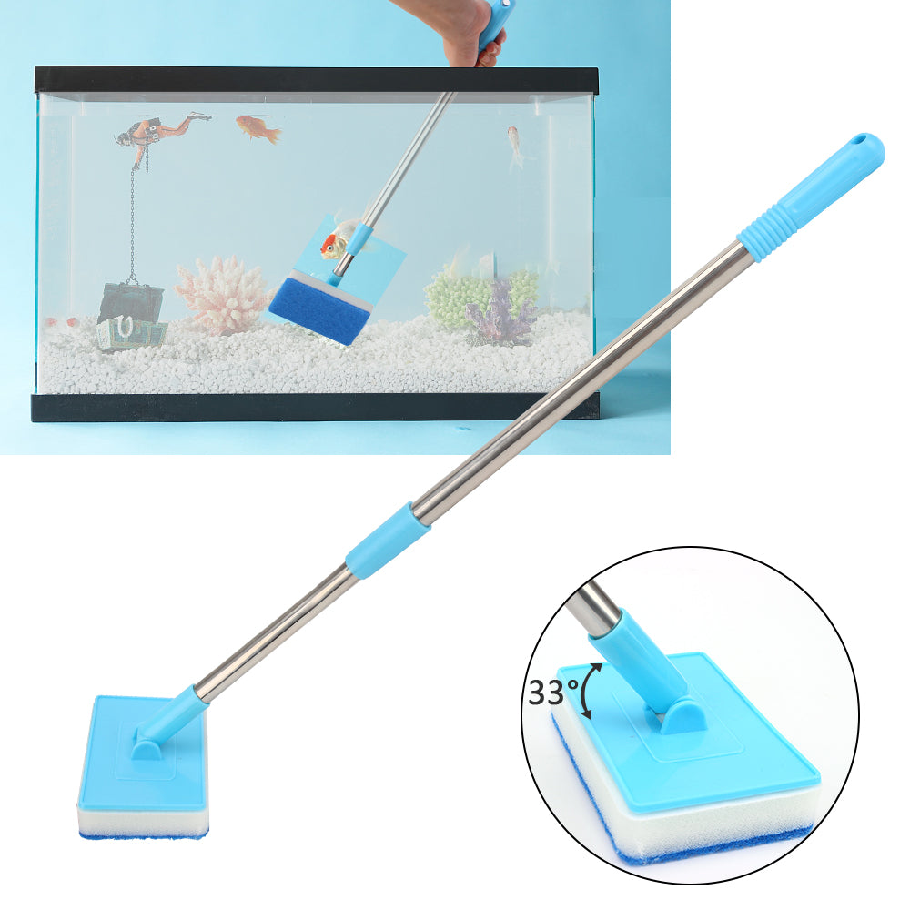 Cleaner Scrubber 180° adjustable Double-Sided Sponge Cleaning Brush Aquarium Fish Tank Glass Window Algae Super Long Handle