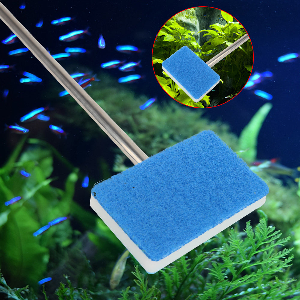 Cleaner Scrubber 180° adjustable Double-Sided Sponge Cleaning Brush Aquarium Fish Tank Glass Window Algae Super Long Handle