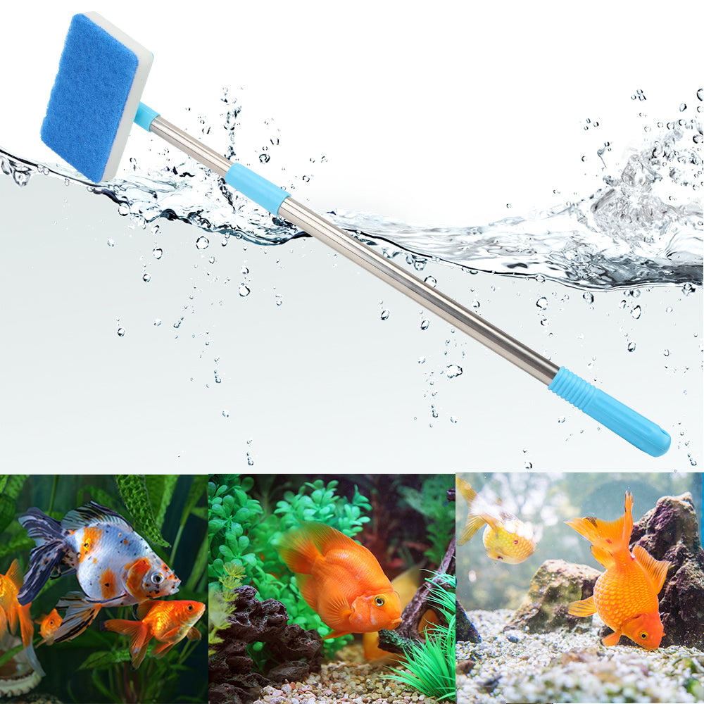 Cleaner Scrubber 180° adjustable Double-Sided Sponge Cleaning Brush Aquarium Fish Tank Glass Window Algae Super Long Handle