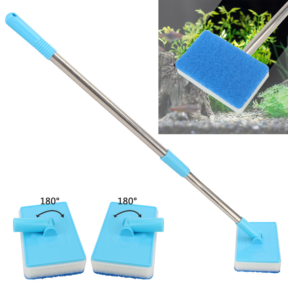 Cleaner Scrubber 180° adjustable Double-Sided Sponge Cleaning Brush Aquarium Fish Tank Glass Window Algae Super Long Handle